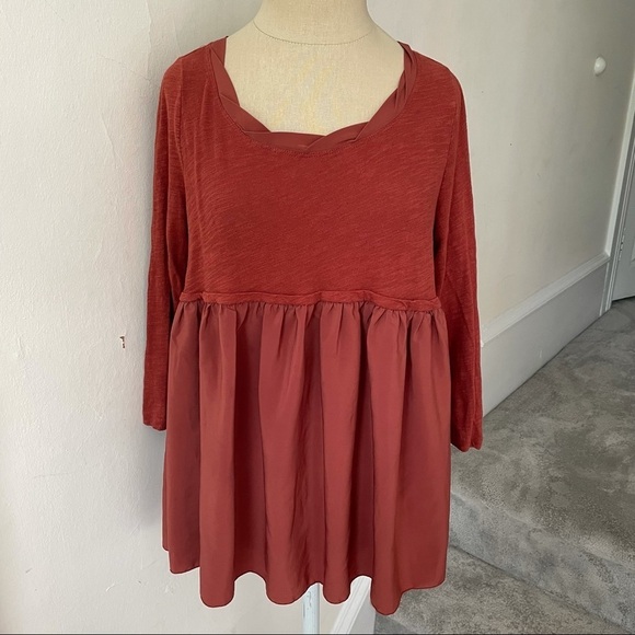 Anthropologie Postage Stamp Rust Babydoll Top EUC - Picture 1 of 8